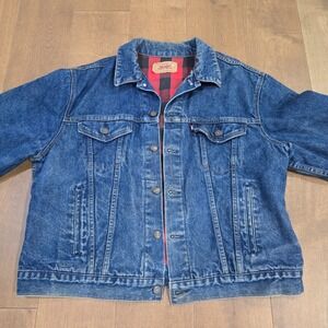 VTG 80s LEVI'S 71411 0816 Buffalo Plaid Lined Denim 48L Trucker Jacket USA